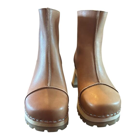 Swedish Hasbeens Stitchy  Leather Ankle Boot Wood Clog Midsole NEW EU 36 US 6 - Picture 2 of 9